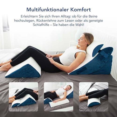 Keilkissen 4-teiliges Ergonomisch Kissen-Set | 12 in 1-Multifunktionsdesign mit Ebnehmbarem & Waschbarem Bezug zum Schlafen und Lesen
