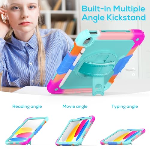 BLOSOMEET iPad Case for 11th/10th Generation 11''/10.9'' with Tempered Glass Screen Protector, Full Body Dropproof iPad Cover 2025/2022 with Stand Pen Holder & Hand Shoulder Strap, Turquoise by BLOSOMEET - Image 6