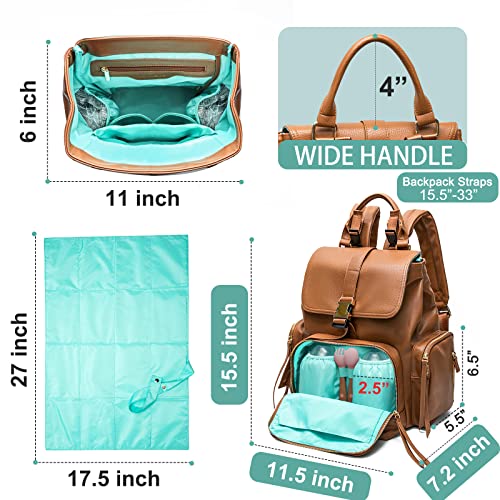 Mominside Diaper Bag Backpack, Leather Backpack For Women, Travel Baby Bag With 14 Pockets, Baby Registry Search, Large Capacity, Wet Dry Bag, Changing Pad, 4 Insulated Pockets (Brown) #TOP5
