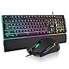 RedThunder K10 Wired Gaming Keyboard and Mouse and Wrist Rest Combo, RGB Backlit, Mechanical Feel Anti-ghosting Keyboard + 7D 7200 DPI Mice+Soft Leather Wrist Rest 3 in 1 PC Gamer Accessories(Black)