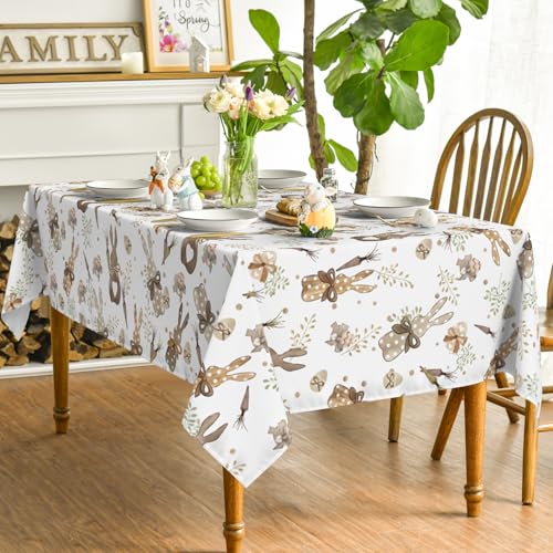 Artoid Mode Hasen Karotten Ostereier Ostern Tischdecke 140x110 cm, Saisonnal Frühling Fleckschutz Tischwäsche Küche Dekoration Party Dekor