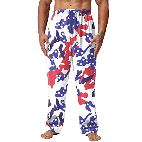 Pantalones deportivos casuales para hombre, primavera, verano, día de la independencia, pantalones de pijama, pantalones largos, pantalones casuales, pantalones de ajuste relajado, azul, XL