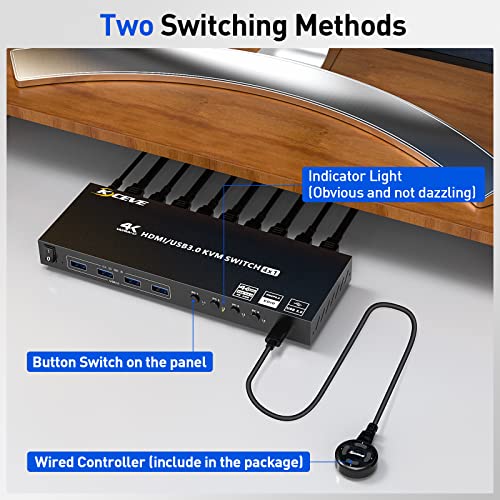 Usb 3.0 Kvm Switch Hdmi 4 Port Support 4K@60Hz 2K@120Hz Rgb 4:4:4 Simulation Edid, Hdmi Usb Switch 4 In 1 Out And 4 Usb 3.0 Port For Keyboard Mouse Printer,With Controller,Usb3.0 Cables And Hdmi Cable #TOP3