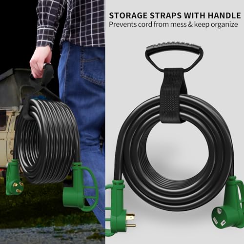 POWGRN 30 Amp RV Extension Cord 50 FT Outdoor with Grip Handle, Flexible Heavy Duty 10/3 Gauge STW 3 Prong RV Power Cord with Cable Organizer, NEMA TT-30P to TT-30R, Black-Green, ETL Listed by POWGRN - Image 6