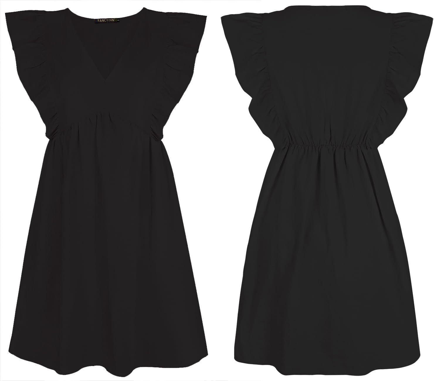 FANCYINN Women's Summer Casual Babydoll Mini Dress Ruffle Sleeveless Deep V Neck Pleated Swing Flowy Tunic Dress - Image 6