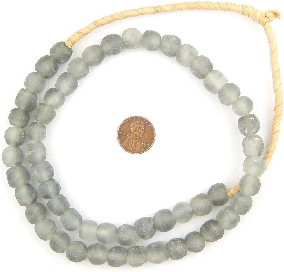 The Bead Chest African Recycled Glass Beads – Handmade in Ghana – Grey Mist 11mm Strand for Jewelry Making, Crafts, and Home Decor I Approximately 50 Beads