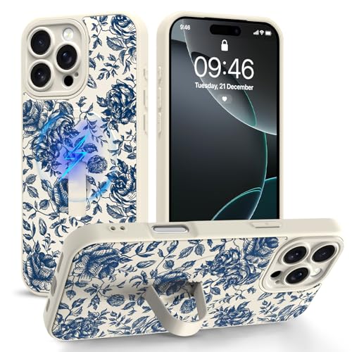 Coque MagSafe iPhone 16 Pro Max antichoc avec anneau et motif fleur