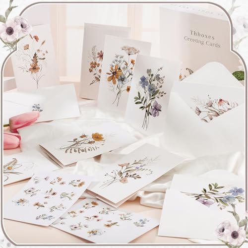 Thboxes Blank Cards and Envelopes, 40 Pack Blank Note Cards 4x6 in Elegant Floral Greeting Card with Sealing Stickers, Note Card and Envelopes Stationary Set for All Occasions (10 Floral Designs) - Thumbnail 3