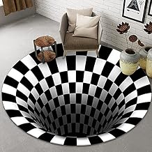 3D Illusion Carpet Blackhole Non-Slip Rug Swirl Illusion Stereo Round Blanket Black and White 3D Illusion Checkered Blanket Checker Rug Non-slip Geometric Circle Color for Living Dining Room Living Dining Room Bedroom Office 50*50cm,Black3