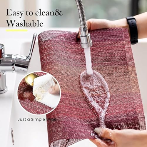 Image of Potency Table Mats Set of 6, Woven Placemats for Dining Table, Heat-Resistant, Stain-Resistant, Anti-Skid, Washable PVC Table Mats, Vinyl Placemats for Dining, Kitchen & Restaurant Table (H Red)