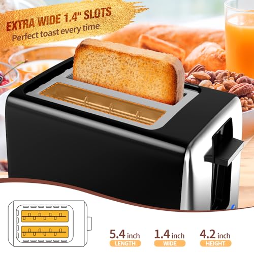 Toaster 2 Slice -Wide Slot Toaster Best Rated Prime Removable Crumb Tray 2 Slice Toaster with 7 Bread Shade Settings & Reheat, Defrost, Cancel Function