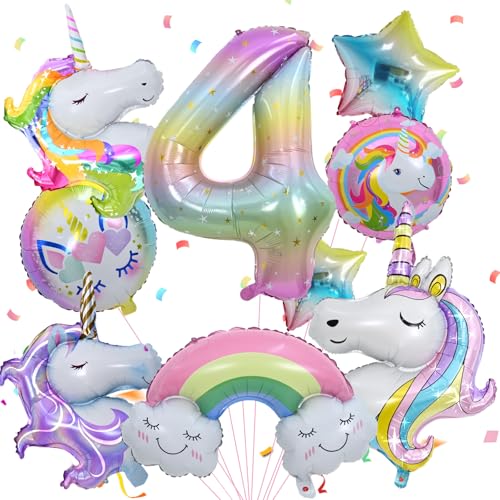 FEYG Unicorn Balloons - 4th Birthday Decor with Foil Balloons for Girls
