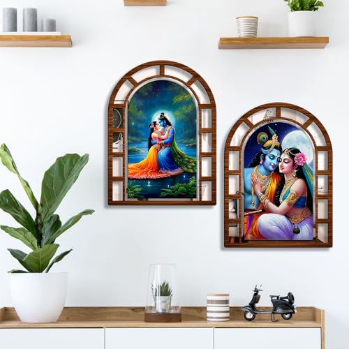 Image of Sehaz Artworks RadKris Mirror Jharokha Wall Decor for Living Room- 40x30 CM