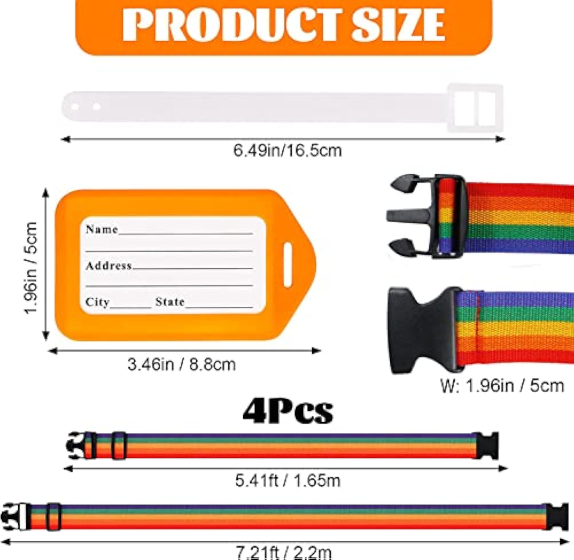 4 Pcs Adjustable Personalised Luggage Straps