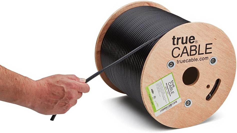 trueCABLE RG6 Quad Shield Coax, 500ft, Black, Riser Rated (CMR/CATVR/CL2), Bare Copper Conductor Coaxial Cable, 3GHz Sweep Tested