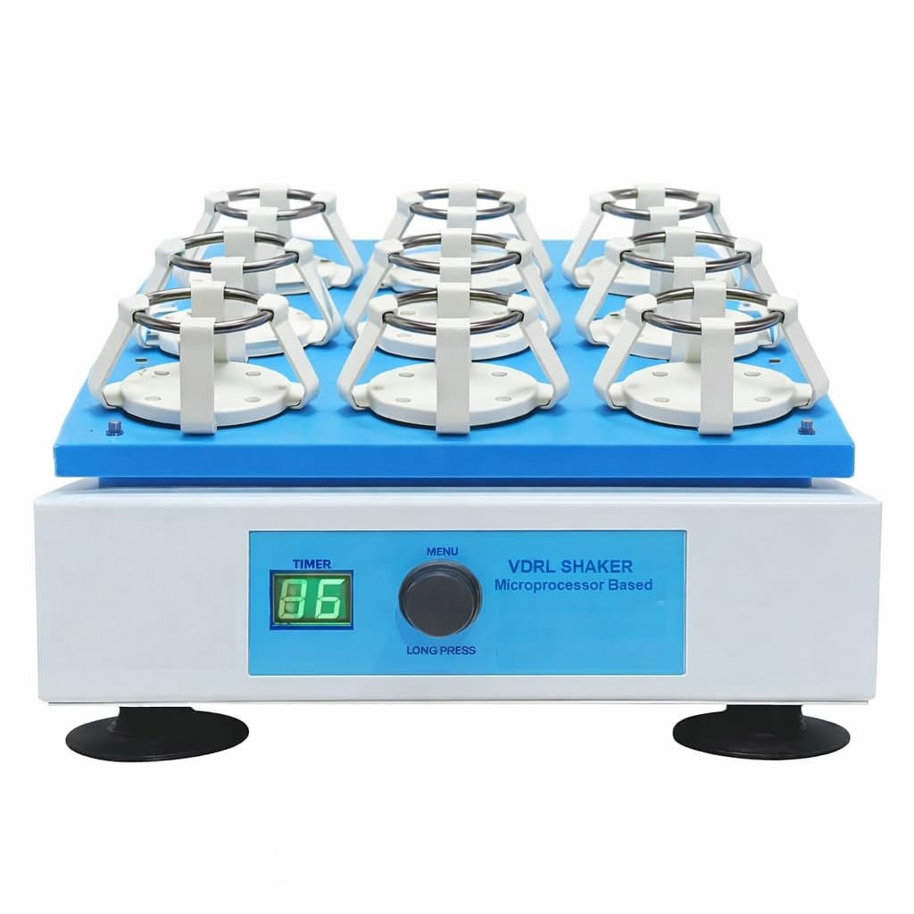 Rotary Flask Shaker With Adjustable Digital Timer and Speed Control | Perfect For 250 ML Flask | Shaker Machine for Laboratory Mixing, Chemical Agitation & Sample Preparation | With 9 Clamps |-image-6
