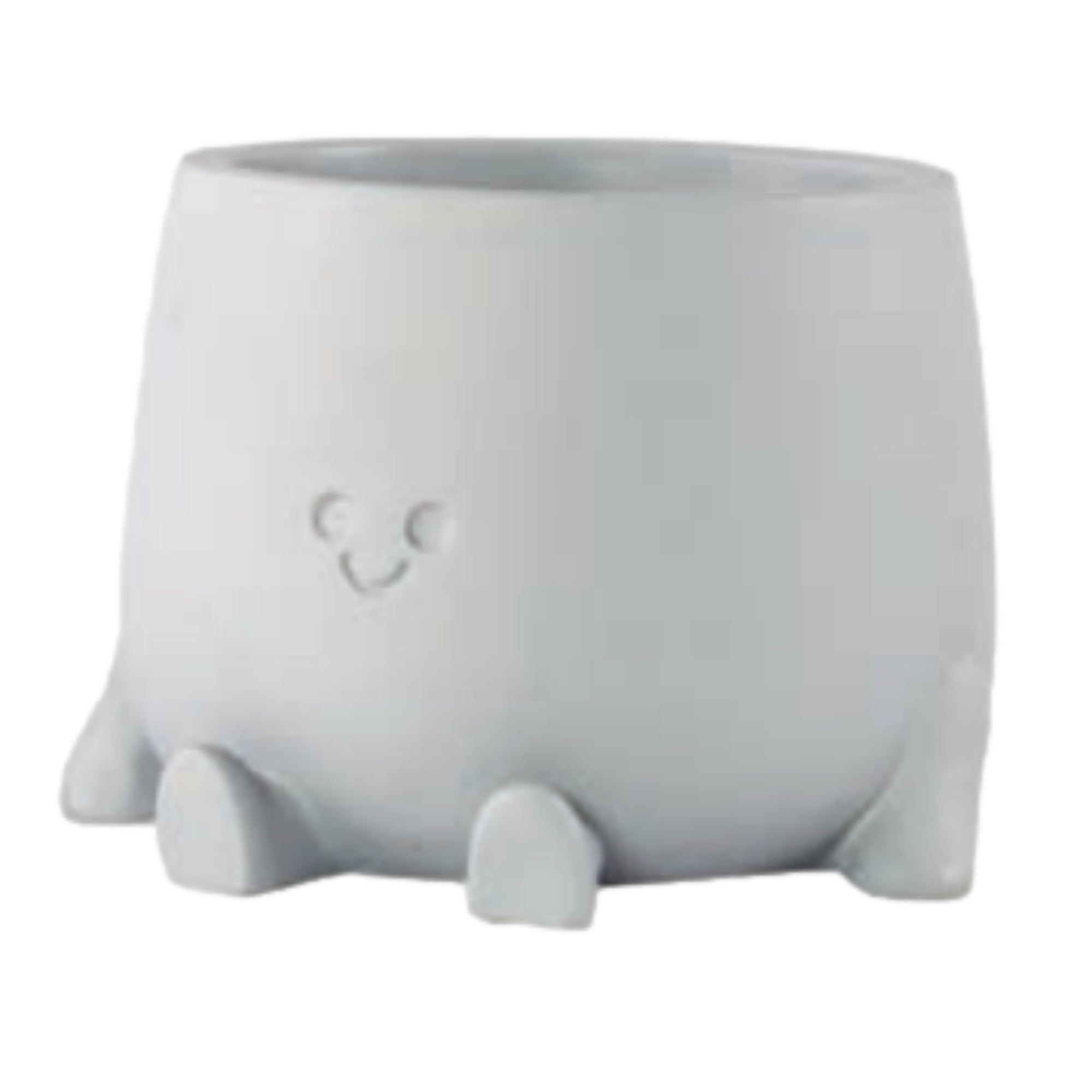 Fyne-Finds Grey Cement Plant Pot Cover Happy Face Indoor 15Cm, 6Inch Planter Holder Home Decorative Gift (Grey)