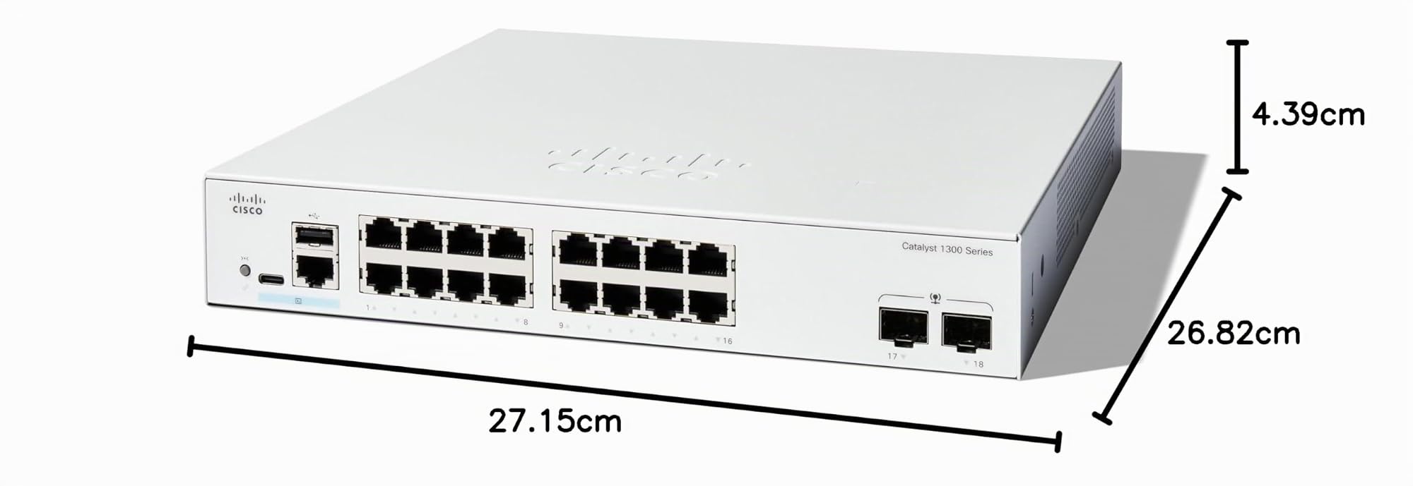 Cisco Commutateur administrable Cisco Catalyst 1300-16T-2G, 16 Ports GE, Ports SFP 2x1GE, Garantie limitée à Vie (C1300-16T-2G)