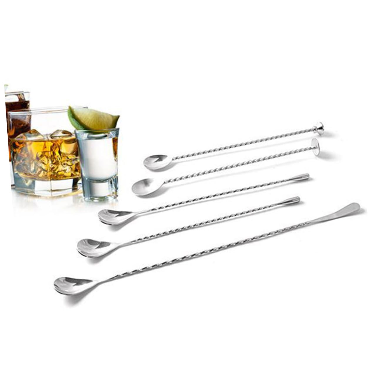 OFFSCH Mixing Spoons Set Long Handle Stainless Steel Bar Cocktail Spoons Twist for Easy Stirring