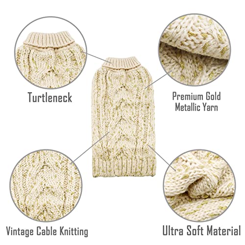 Kyeese Dog Sweaters Turtleneck Beige Small Dog Sweater Knitwear Pullover Warm Pet Sweater With Golden Yarn Decors #TOP1