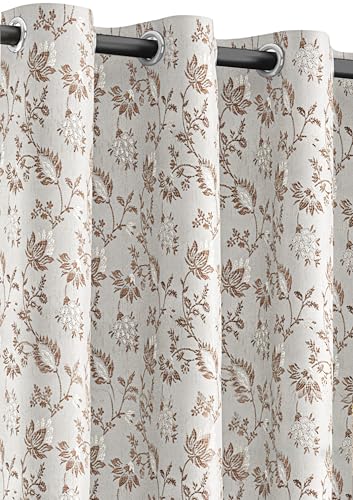 Image of Yellow Weaves 1 Pc Jacquard Botanical Eyelet Window Curtain - Perfect for Home, Office, Bedroom, Living Room & Balcony - 5 Feet (Brown)