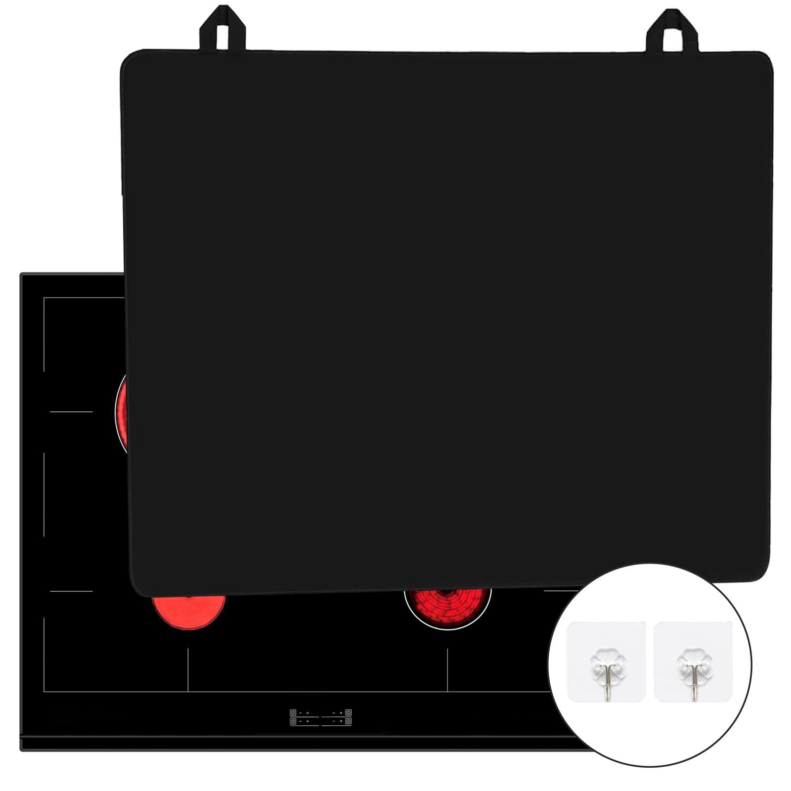 Cubre Vitrocerámica 61 x 53 cm Cubierta para cocina protección contra salpicaduras Cubierta para placa Induccion, Vitrocerámica, Negro