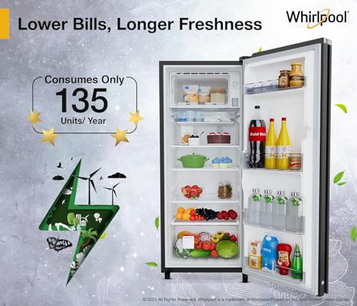 Image of Whirlpool 207 L 5 Star Icemagic Pro Inverter Glass Door Direct-Cool Single Door Refrigerator (230 IMPRO GD PRM 5S Inv CRYSTAL BLACK)