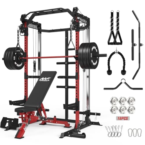 Image of Mikolo HR06 Power Cage with Aluminum Pulleys, 2000LB Power Rack with Independent Dual Pulley System, Multi-Function Home Gym Workout Machine for Cable Crossover