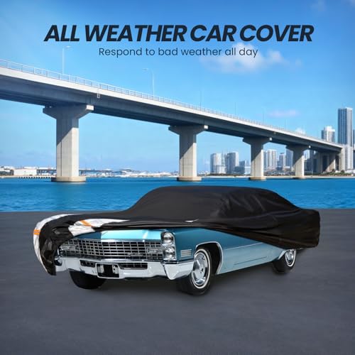 Image of Multi-Layer Sedan Car Cover Custom Fit for Cadillac DeVille(1960-1980), 100% Waterproof All Weather for Automobiles, Gift with Towel, Heavy Duty Car Covers for Rain Sun UV Protection with Door Zipper.