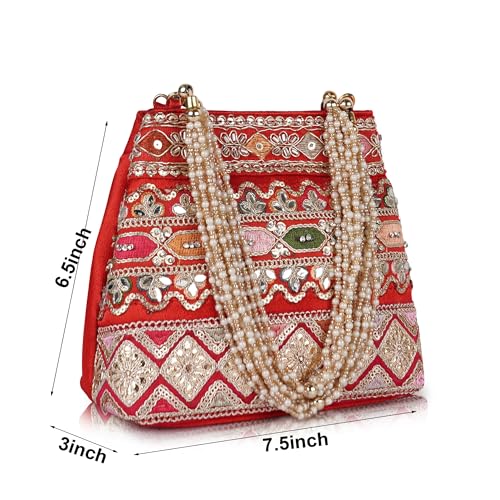 Image of PLANX Velvet SilK Stylish Embroidery Unique Design Traditional Ethnic Wedding Party Handheld Potli For Women | Potli Bag