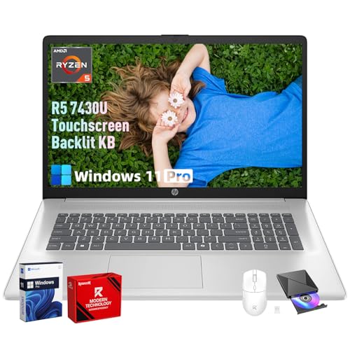 Image of HP 17.3 Touchscreen Laptop Computer, 17.3 inch 250 nits Anti-Glare Display, Ryzen 5 7430U(UP to 4.3GHz), Backlit Keyboard, 16GB RAM+512GB SSD, Windows 11 Pro, Fast Charge, AI Copilot Key
