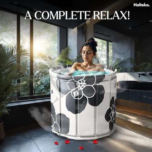 Image of Helteko Bath Tub for Adult for Bathroom, Foldable Tub for Home Use with Drainage Hole, Thickened Insulated Ice Bath Tub, Inflatable BathTub for Adults, Ice BathTub for Adults (Black-White)
