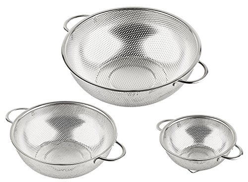 Hölm HLM-COLANDER-3 3-Piece Stainless Steel Mesh Micro-Perforated Strainer Colander Set thumb #4