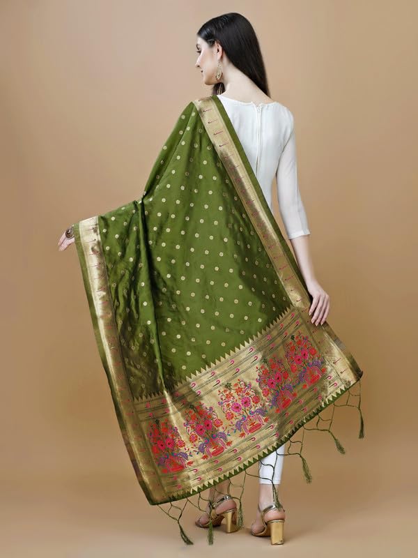 Image of DEVANGI Women's Woven Banarasi Silk Dupatta /Chunni For Women, Floral Print 1 Meter Wide and 2.3 Meter Length Printed Designer Dupatta /Chunni For Girls