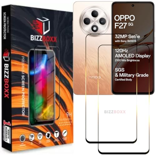 Image of Compatible With OPPO F27 5G Tempered Glass Screen Protector Guard With Precise Edges - High Definition, Easy Install, Anti-Fingerprint (For OPPO F27 5G) - Pack of 2