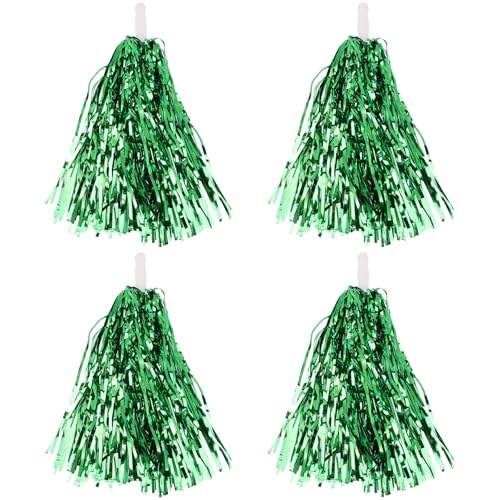 PENIKOKO 4 Piezas Pompones de Animadora Verde con Mango para Animación Deportiva Fiesta y Baile Accesorios Reutilizables para Porristas Eventos y Presentaciones