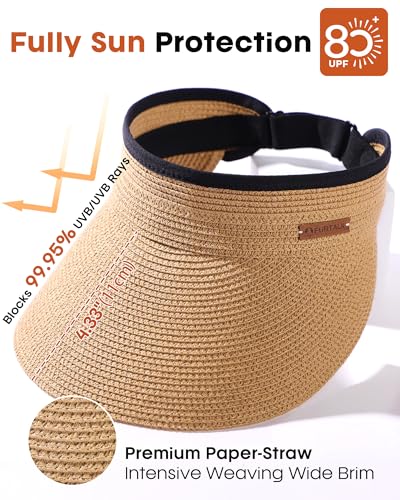 FURTALK Womens Sun Visor Hat Straw Sun Visors for Women Summer Packable Ponytail Beach Hats for Women Travel UPF 80+ - Image 3