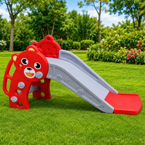 Image of BabyGo Panda Foldable Kids Slide for Toddlers Indoor and Outdoor Safe Plastic Activity Slide for 1 to 3 Years Lightweight and Sturdy 109 x 34 x 55 cm Yellow and Blue
