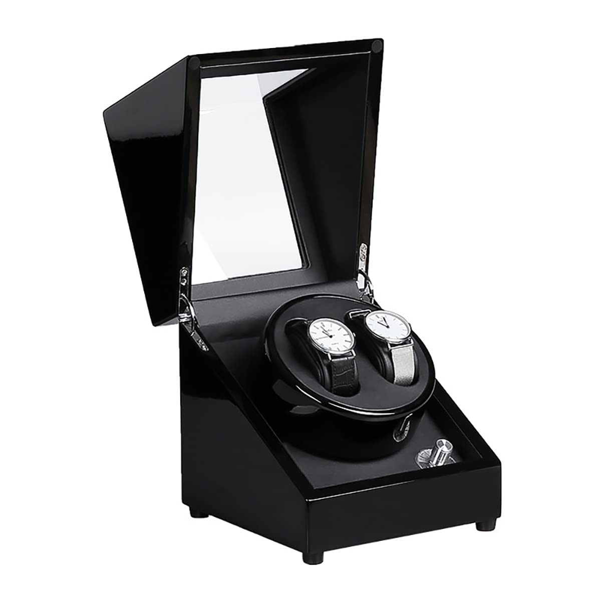 MYUYEE Double Watches Winder Luxury Mechanical Watch Storage Case Piano Lacquer Finish Wood Shell Self Winding Watch Rotator Box With Quiet Motor Wristwatch Display Box (A-Black Piano Lacquer)
