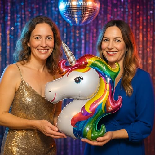 Image of pixelfox Rubber Reusable Unicorn Birthday Decoration Kit - 72 Pcs Party Supplies | Cute Cutout Balloons & Banner Combo | Magical Birthday Decor for Girls, Kids & Adults, Multicolor