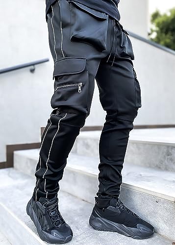 MECH-ENG Men's Workout Tapered Jogger Pants Casual Hip Hop Cargo Pants Punk Streetwear Sweatpants2