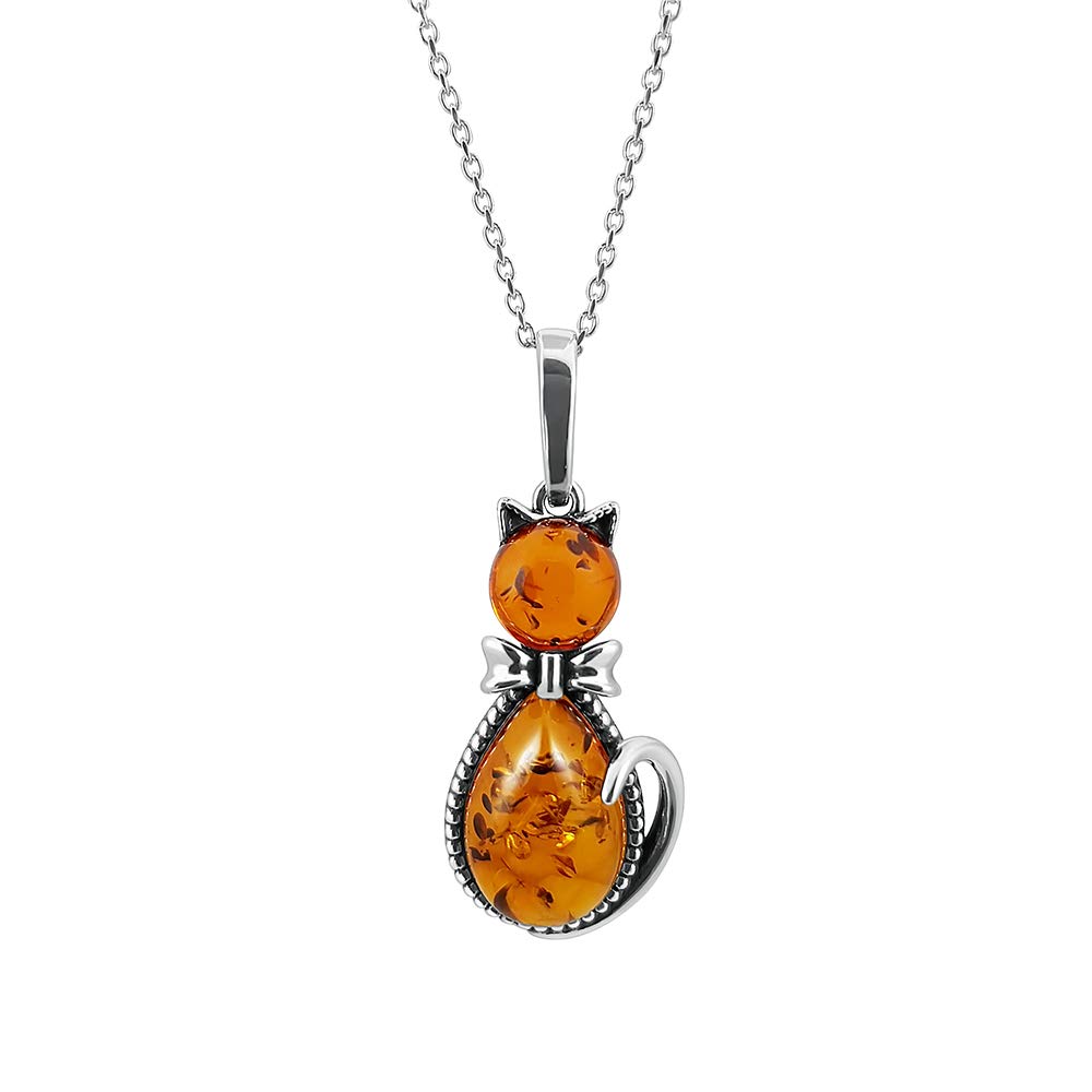 Kiara Jewellery - Collana con ciondolo a forma di pinguino in argento Sterling 925 intarsiato con ambra baltica marrone su catenina in argento