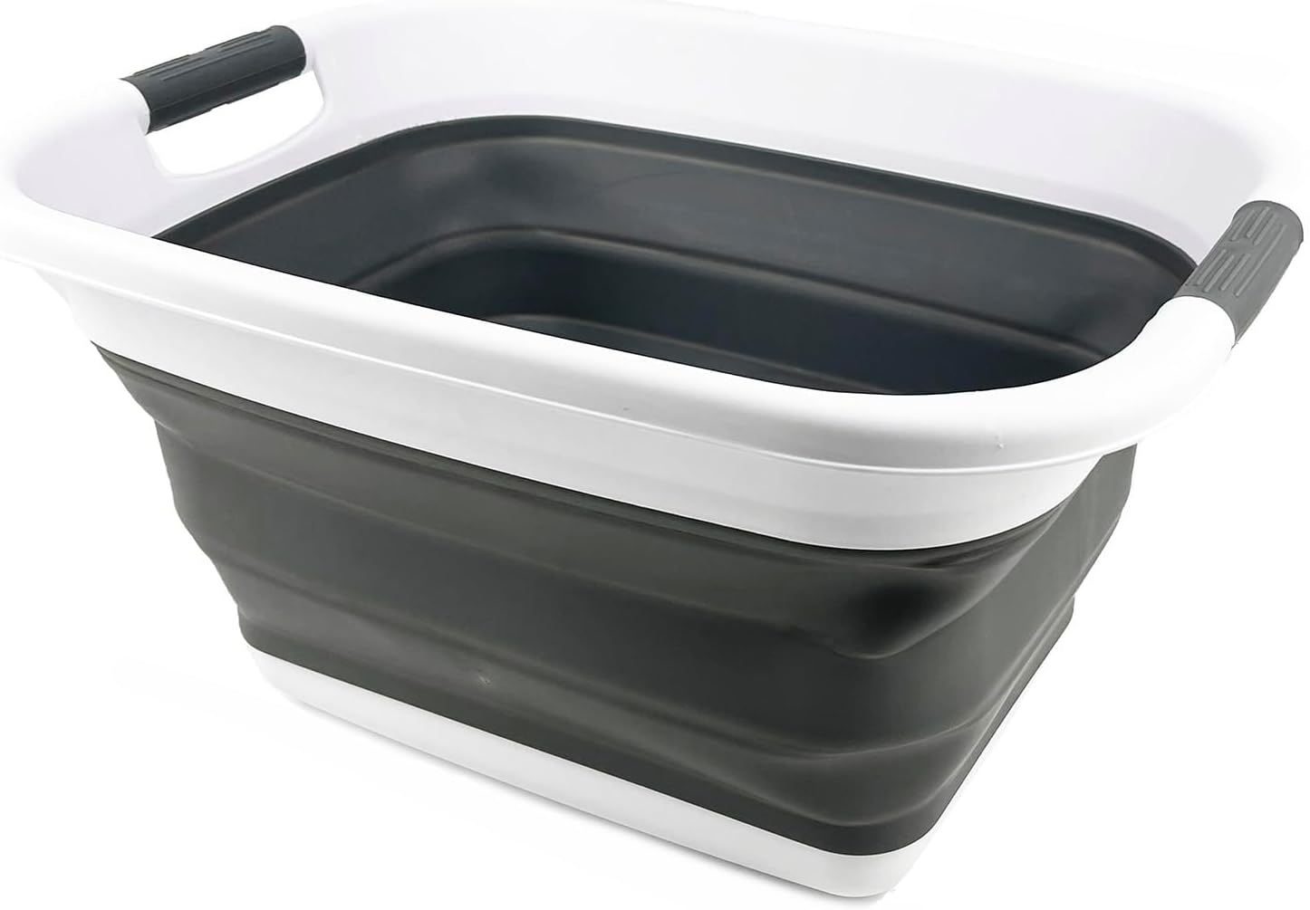 SAMMART 25L (6.6 gallons) Collapsible Plastic Laundry Basket/Washing Tub - Portable Storage Container/Organizer - Portable Laundry Hamper - Pop Up Saving (White/Steel Grey (Set of 2))