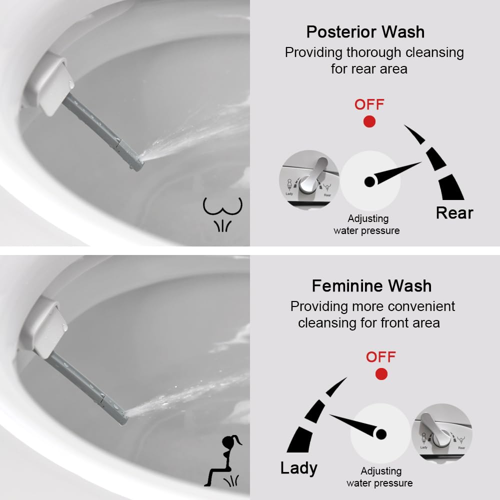 Sedili per bidet non elettrici con doppi ugelli autopulenti, parte posteriore separata e pulizia femminile, spray d'acqua naturale, sedile WC chiuso morbido, facile installazione fai da te