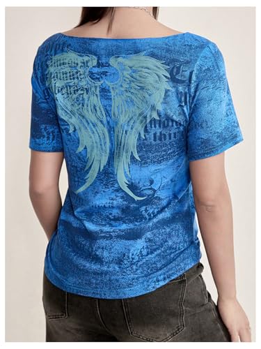 SOLY HUX Women's Y2k Goth Graphic Tees Off The Shoulder Short Sleeve Vintage T Shirt Streetwear Summer Tops2