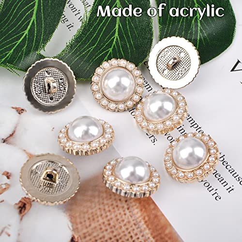Urroma 30 Pcs Faux Pearl Rhinestone Buttons, Gold Retro Vintage Pearl Acrylic Buttons Round Crystal Buttons Sew On Buttons Embellishments For Diy Crafts, 23 Mm #TOP2