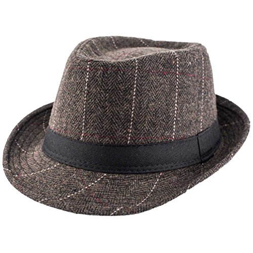 Image of The Tie Hub Fedora Hat for Men Brown Black Threaded Felt Hat | Two-Tone Striped Fedora | Vintage Classic Style