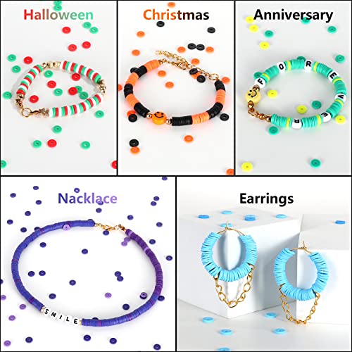 6000 Clay Beads For Bracelets Making, Polymer Flat Heishi Beads,Preppy Jewelry Charm Kits, Beaded Smiley Face Making Kit Fo Halloween #TOP2