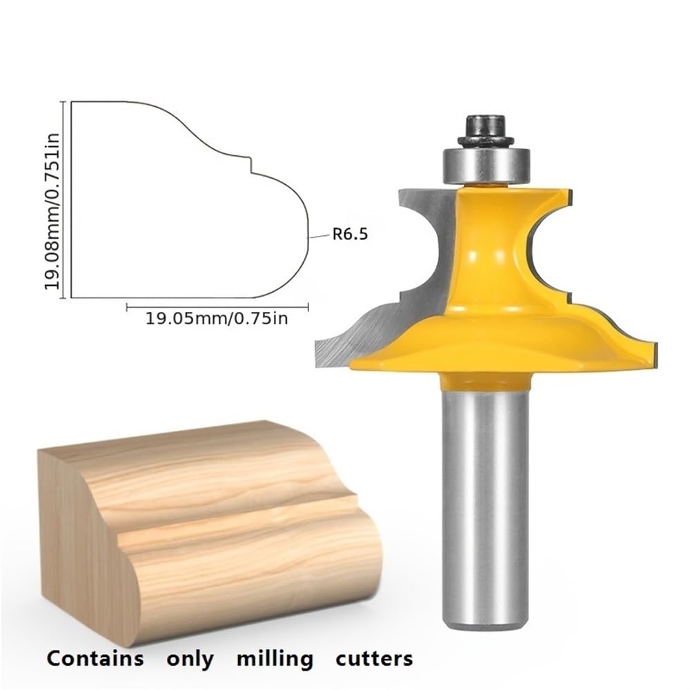 Cortador semicircular con punta de carburo, broca enrutadora decorativa con borde de moldura ondulada for puertas de gabinete, 1 pieza(12.7mm)