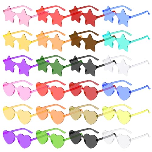 Ovneele Óculos coração, óculos de sol transparentes cor, óculos de festa para aniversários, aniversários, festas de solteiro, Havaí, festas, acessórios para fotos, festa de carnaval e cosplay, 24